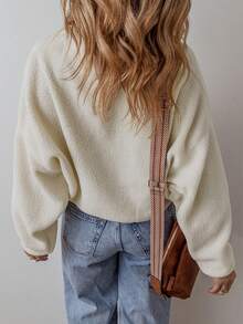 Acelitt 白色羊毛半拉链前扣式缺口领落肩连帽衫 - 白色 - 查看 2