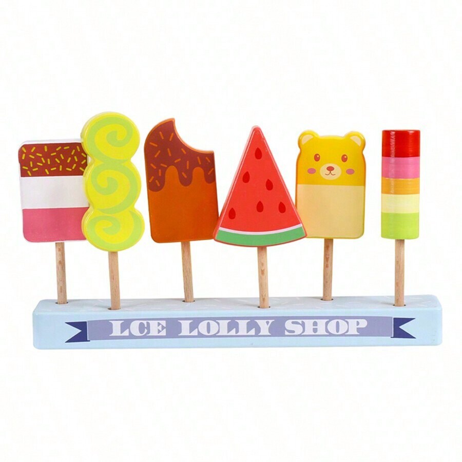 Tlewj Kids Wooden Simulation Ice Cream Bar Pretend Play Food Kitchen