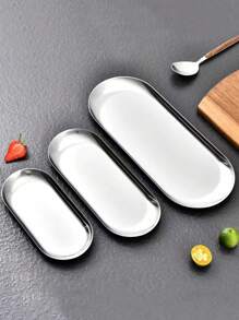 1pc Stainless Steel Snack Tray, Bread Plate Oval Tray, Anti-Skid, Multifunctional Serving Tray For Home Use (Gold/Silver),Kitchen,Christmas Gift