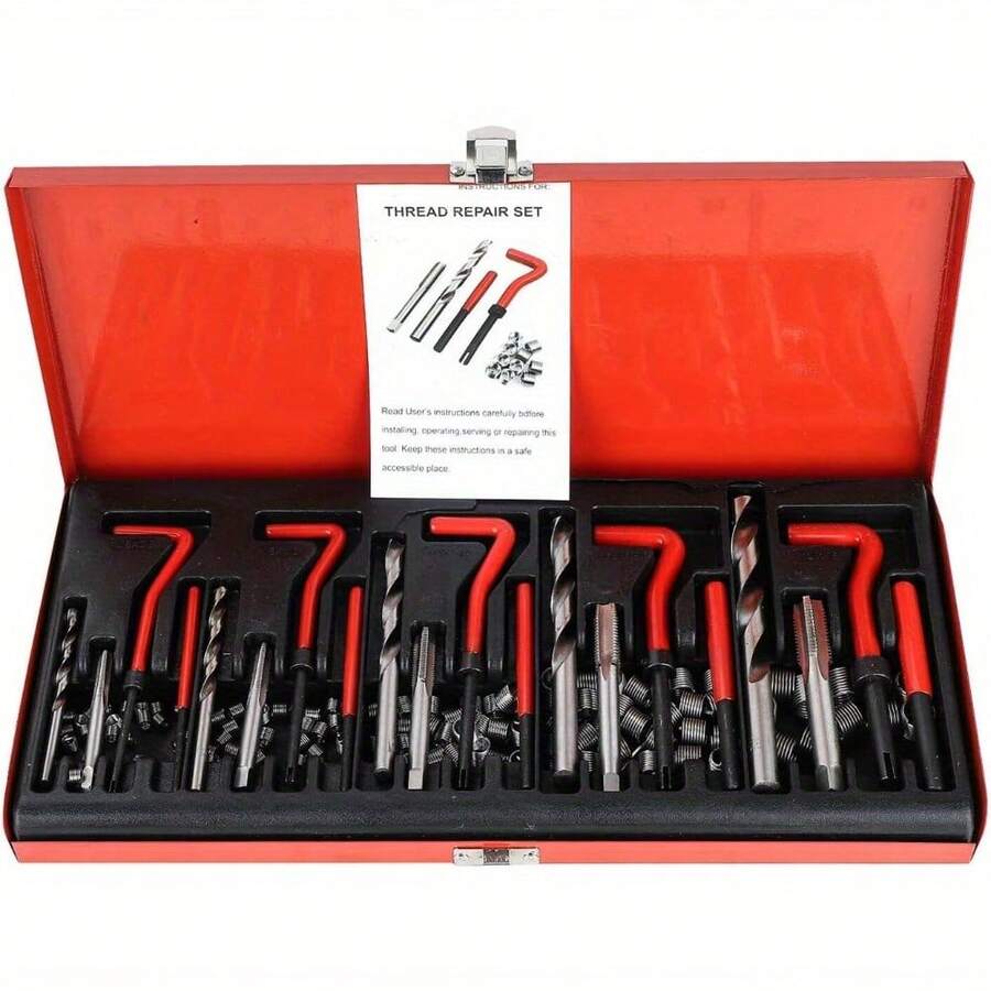 131PCS Spiral Coil Repair Kit M5 M6 M8 M10 M12 Drill Tap Thread Insert Installation Tool Tap Twist Bit Insertion Kit For Repairing Screw Holes - Red - View 1