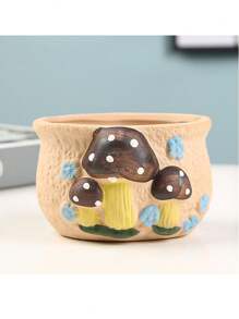 手绘陶土花盆，彩色蘑菇图案可爱椭圆形多肉植物花盆，非常适合室内家居装饰、户外花园装饰、夏季园艺必备 - 彩色 - 查看 12