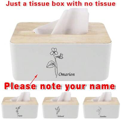 Customized Name Tissue Box Holder Durable Tabletop Tissue Dispenser Case With Natural Wood Cover Minimalist Design Napkin Storage With Wide Opening Home Supplies Living Room Bedroom Study Decor Easy To Clean
