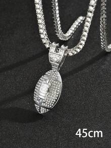 1 件橄榄球形水钻装饰项链，适合运动、嘻哈、夜总会和酒吧、音乐表演、名人风格，有多种尺寸可供选择 - 銀色 - 查看 7