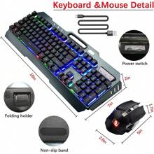 HOOPOND K670 Wireless Gaming Keyboard And Mouse, Rechargeable, Rainbow Backlit With 3800mAh Battery Metal Panel,Mechanical Feel Keyboard And 7 Color Mute Mouse For Windows Computer Gamers - Black - View 7