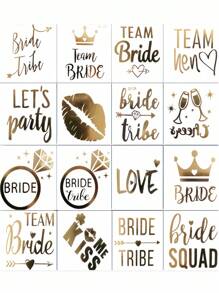 16 Sheets Bride Tribe Fake Flash Metallic Tattoo Stickers Cheers Bachelorette Tattoos For Women Adults Bridesmaid Favor Party Decorations Design Of Heart Kiss Valentine Day