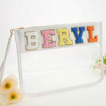 Waterproof Transparent PVC Embroidered Letter Toiletry Organizer Bag, Portable Shower Gym Cosmetic Bag Suitable For Travel - Multicolor - View 6