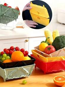 Stackable Plastic Fruit Storage Basket Foldable Portable Kitchen Home Organization - 彩色 - 查看 4