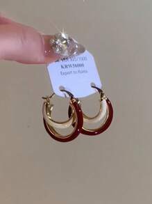 1 Pair 2pcs Burgundy Color Block French Retro Design Personalized Elegant Earrings, High-End Luxe Earrings For Autumn/Winter - Red and White - View 5