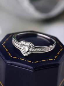 1pc 925 Sterling Silver Luxury Jewelry Heart Shaped Ring For Women, Elegant Geometry Heart Style, Faux Moissanite Ring, Perfect For Wedding, Anniversary, Valentine' Day Or Gift - Yellow - View 4