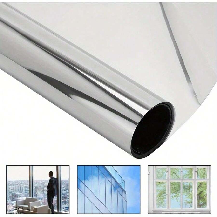 2mx76cm  One Way Window Film Silver Mirror Glass Film Privacy Sunscreen Window Sticker Heat Insulation Mirror Heat Insulation 99% UV Protection Adhesive-Free Self-Adhesive Window Sticker - 2mx76cm - View 1