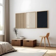 Zestaw 3 nieoprawionych nowoczesnych beżowych minimalistycznych neutralnych abstrakcyjnych prostych linii plakatów, estetyczny wystrój pokoju, wodoodporna sztuka ścienna na płótnie, obraz ścienny na prezent, sypialnia, salon, biuro, łazienka, jadalnia, kawiarnia, dekoracja domu i akademika