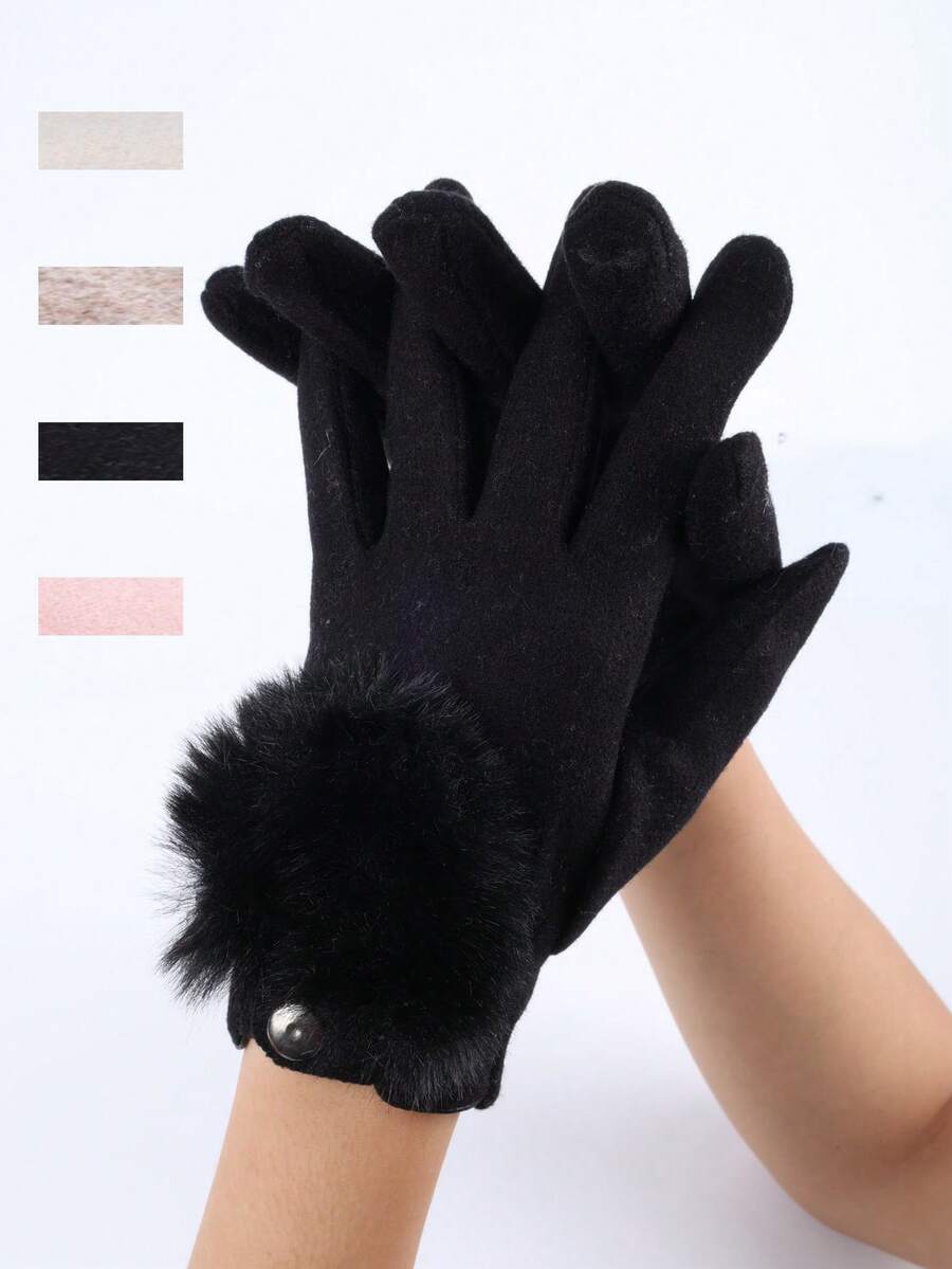 1 Pair Suede Fleece Gloves For Women, Winter Motorcycle Gloves With