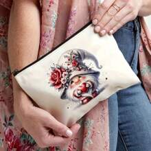 Polyester Cosmetic Bag For Women, Cute Winter Flower Dwarf Pattern, Large Capacity Multi-Function Makeup Pouch, Unscented Gift For Sisters And Friends - Valentine's Day And Christmas Special,Boho Vibes,For Holiday Beach, Bathroom Collection, Bedroom Collection, Large Capacity