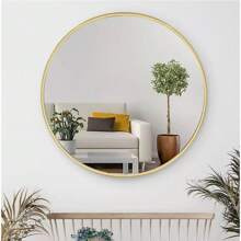 Large Gold Round Wall Mirror Vanity Bathroom Glass Circle Metal Frame Decor 50cm Home Decor Back To School Room Decor School Supplies - 金子 - 查看 1