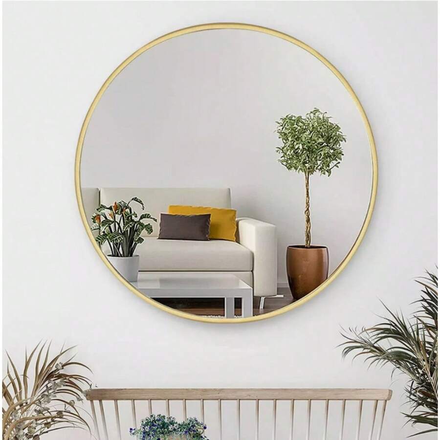 Large Gold Round Wall Mirror Vanity Bathroom Glass Circle Metal Frame Decor 50cm Home Decor Back To School Room Decor School Supplies - 金子 - 查看 1
