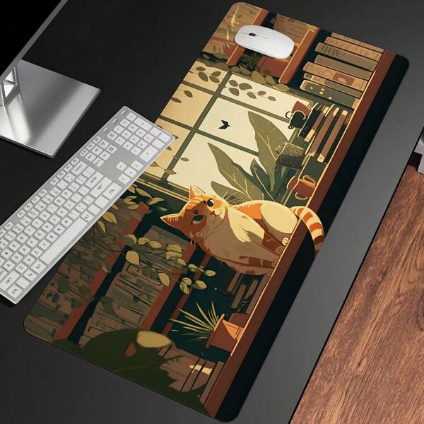 Large Gaming Mousepad With Cartoon Bear And Rabbit Green Grass Design - Natural Rubber Anti-Slip Desk Mat For Office And Home Use