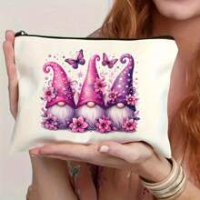 Polyester Cosmetic Bag For Women, Cute Winter Flower Dwarf Pattern, Large Capacity Multi-Function Makeup Pouch, Unscented Gift For Sisters And Friends - Valentine's Day And Christmas Special,Boho Vibes,For Holiday Beach, Bathroom Collection, Bedroom Collection, Large Capacity