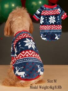 Christmas Pet Dog Santa Tree & Snowman Pattern Round Neck Pullover Fleece Outfit