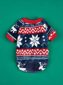 Christmas Pet Dog Santa Tree & Snowman Pattern Round Neck Pullover Fleece Outfit