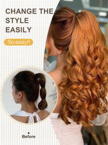 22英寸长深波浪热塑性合成马尾发夹，日常使用耐热编发，女士适用 - 橘色 - 查看 10