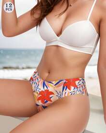12pcs Random Assorted Women's Multi-Colored Adhesive Bikini Sexy Triangle Underwear - 彩色 - 查看 2