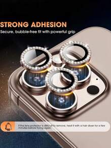 3 paquetes de película protectora para lente de cámara compatible con iPhone 17/17 Pro/17 Pro Max/17 Air/16 Pro/16 Pro Max, anillo de metal con diamantes brillantes personalizados, película protectora anti-arañazos de dureza 9H, accesorios de moda para teléfono, compatible con fundas protectoras - Marrón - Ver 4