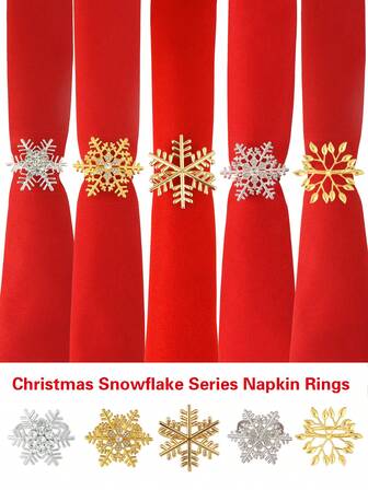 2/4/6 件，圣诞雪花系列餐巾环适用于圣诞节餐厅餐桌装饰餐巾环，经典雪花餐巾扣