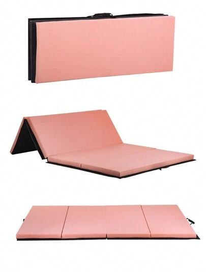 4 Pannel Folding Exercise Mat, PU Leather Gymnastics Mat Wrestling Mat Tumbling Mat, Gym Mat With Carrying Handles For MMA Yoga Stretching Gymnastics And Home Gym