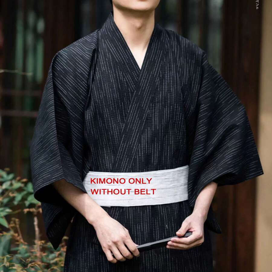 Wudaizhi Kimono Tradizionale Giapponese Yukata Uomo Abito Lungo Yukata Ampio con Cintura per Cosplay Sauna Domestica