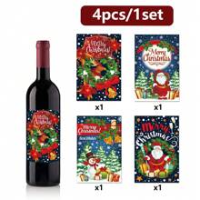 12pcs Christmas Party Red Wine Bottle Stickers, Christmas Decoration Wine Bottle StickersCup Decoration,Christmas Decoration, Party Decoration, Gift For Friends, Gift For Family, Christmas Party