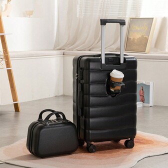 2pcs 20/22 Inch Mother-Child Candy Color Luggage Set With Cup Holder And Password Lock, Cute Portable Travel Trolley Suitcase