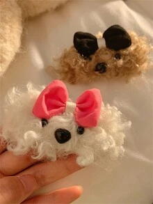 可爱毛绒蝴蝶结小狗发夹冬季流苏侧夹儿童头饰发饰 - 彩色 - 查看 5