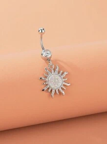 1pc Casual Sunflower Rhinestone Navel Piercing Ring, Women's Body Jewelry - Sunflower - View 3