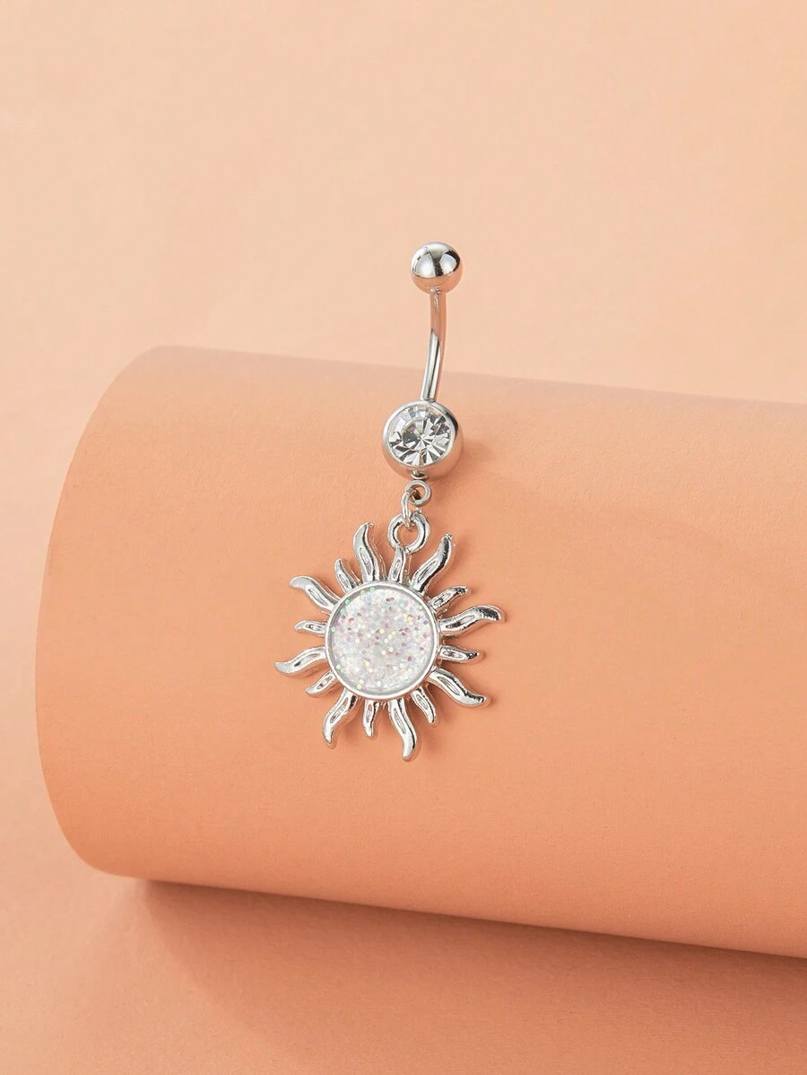 1pc Casual Sunflower Rhinestone Navel Piercing Ring, Women's Body Jewelry - Sunflower - View 1