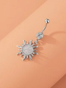 1pc Casual Sunflower Rhinestone Navel Piercing Ring, Women's Body Jewelry - Sunflower - View 2