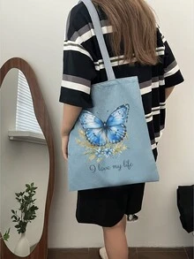 Vải Denim Wash Nhẹ, Túi Denim Dumpling Túi Tote Tùy Chỉnh Văn Bản Sao Chép Cụm Từ Độc Đáo Có Thể Gấp Lại Được Sức Chứa Lớn Nhẹ Thời Trang Cá Nhân Hóa Túi Tote Túi Đeo Vai, Túi Mua Sắm Giải Trí - Màu xanh lam - Xem 4