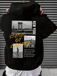 Teen Boys Casual Sweatshirt With Statement Graphic Design, Long Sleeves, Suitable For Autumn And Winter - Black - View 1