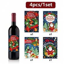 12pcs Christmas Party Red Wine Bottle Stickers, Christmas Decoration Wine Bottle StickersCup Decoration,Christmas Decoration, Party Decoration, Gift For Friends, Gift For Family, Christmas Party