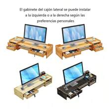 1 pieza Estante elevador de monitor de escritorio, organizador de escritorio de oficina para pantalla de computadora,Soporte Elevador De Metal Para Monitor Con Cajón Organizado,Soporte de escritorio multifuncional, soporte de escritorio apilable de varias capas, combinación libre de material de oficina, cómodo, Para Monitor De Computadora,Soporte de Madera para Monitor Laptop Multiusos Oficina Escritorio Organización,Esta mesa de almacenamiento de escritorio tiene una apariencia simple y una gran practicidad. El escritorio se puede usar para colocar computadoras de escritorio, portátiles, libros y otros artículos. Viene con tres cajones pequeños que pueden ayudarlo a almacenar artículos pequeños. Hay una pequeña rejilla en el medio que también puede almacenar cuadernos y notas adhesivas. Esta práctica mesa puede ayudarlo a optimizar el espacio del escritorio y mejorar la eficiencia de uso. - Negro - Ver 7