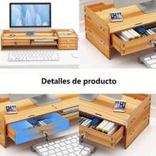 1 pieza Estante elevador de monitor de escritorio, organizador de escritorio de oficina para pantalla de computadora,Soporte Elevador De Metal Para Monitor Con Cajón Organizado,Soporte de escritorio multifuncional, soporte de escritorio apilable de varias capas, combinación libre de material de oficina, cómodo, Para Monitor De Computadora,Soporte de Madera para Monitor Laptop Multiusos Oficina Escritorio Organización,Esta mesa de almacenamiento de escritorio tiene una apariencia simple y una gran practicidad. El escritorio se puede usar para colocar computadoras de escritorio, portátiles, libros y otros artículos. Viene con tres cajones pequeños que pueden ayudarlo a almacenar artículos pequeños. Hay una pequeña rejilla en el medio que también puede almacenar cuadernos y notas adhesivas. Esta práctica mesa puede ayudarlo a optimizar el espacio del escritorio y mejorar la eficiencia de uso. - Negro - Ver 5