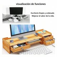 1 pieza Estante elevador de monitor de escritorio, organizador de escritorio de oficina para pantalla de computadora,Soporte Elevador De Metal Para Monitor Con Cajón Organizado,Soporte de escritorio multifuncional, soporte de escritorio apilable de varias capas, combinación libre de material de oficina, cómodo, Para Monitor De Computadora,Soporte de Madera para Monitor Laptop Multiusos Oficina Escritorio Organización,Esta mesa de almacenamiento de escritorio tiene una apariencia simple y una gran practicidad. El escritorio se puede usar para colocar computadoras de escritorio, portátiles, libros y otros artículos. Viene con tres cajones pequeños que pueden ayudarlo a almacenar artículos pequeños. Hay una pequeña rejilla en el medio que también puede almacenar cuadernos y notas adhesivas. Esta práctica mesa puede ayudarlo a optimizar el espacio del escritorio y mejorar la eficiencia de uso. - Negro - Ver 6