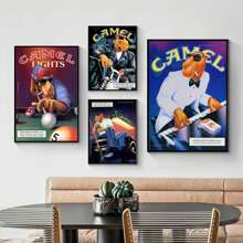 1 件漫画骆驼乔复古香烟吸烟帆布海报 - 艺术装饰风格墙壁艺术印刷品，适用于家庭办公室、卧室、餐厅装饰 - 客厅、咖啡厅、酒吧的防水艺术品，无框架 - 彩色 - 查看 2