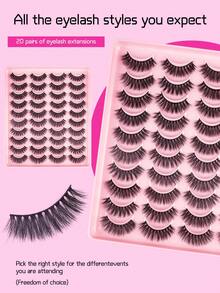20 Cặp/Gói Lông Mi Giả Đen Dày & Mịn, Lông Mi Giả Kiểu Mắt Mèo Dài, Lông Mi Sợi Tổng Hợp 5D Mềm & Mượt, Cong Ấn Tượng, Thoải Mái Nhẹ Cosplay & Trang Điểm - Lông mi Criss Cross - Xem 2