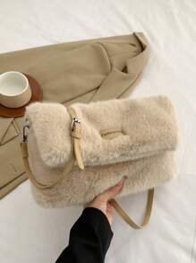 1pc Plush Shoulder Bag, Lightweight Crossbody Bag For Women, Square Fluffy Bag With Magnetic Flap Cover, Fashionable And Versatile For Daily Outings, New Arrival Fur Purse