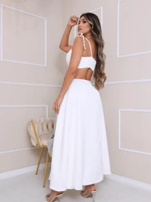 VESTIDO LONGO FEMININO ELEGANTE MODA CASUAL - Branco - Visão 3