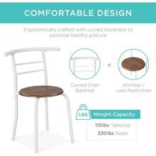 3-Piece Wooden Round Table & Chair Set For Kitchen, Dining Room, Compact Space W/Steel Frame, Built-In Wine Rack