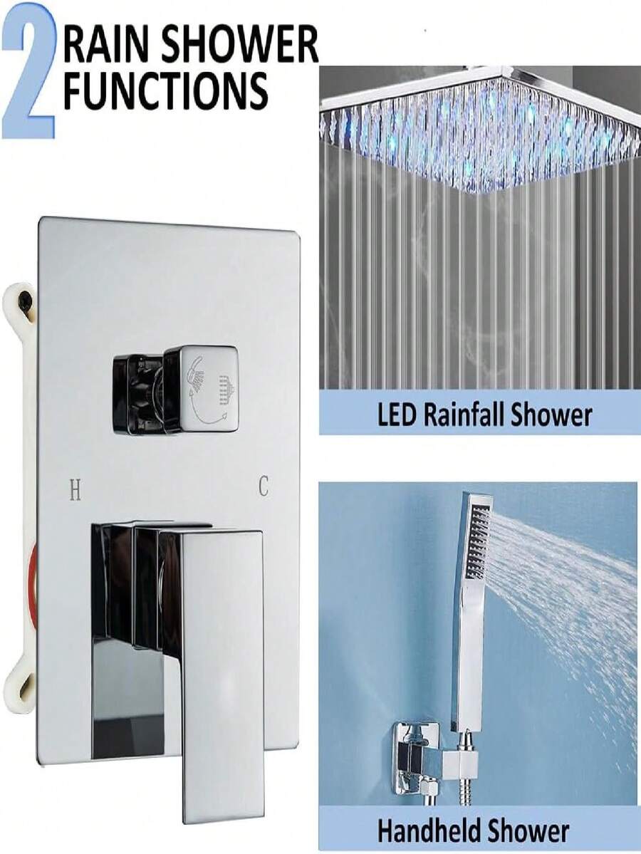 Shower System LED Rainfall Shower Head Brass Handheld Combo Set