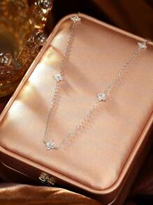 1 件时尚简约纯银手工镶嵌宝石吊坠项链，彰显时尚魅力，珠宝，适合女性日常佩戴、派对佩戴、周年纪念佩戴、婚礼订婚新娘珠宝