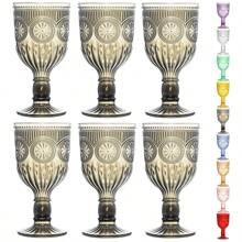 2pcs Reusable Plastic 12oz Colored Wine Glasses With Unique Floral Embossed Pattern, Crack-Resistant, Suitable For Weddings, Parties, Bars, And Water Drinking