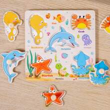 1pc Đồ chơi ghép hình giáo dục bằng gỗ, phù hợp cho trẻ em trên 3 tuổi, động vật, trái cây, chủ đề đại dương, câu đố, câu đố bằng gỗ, câu đố - Nhiều màu - Xem 2